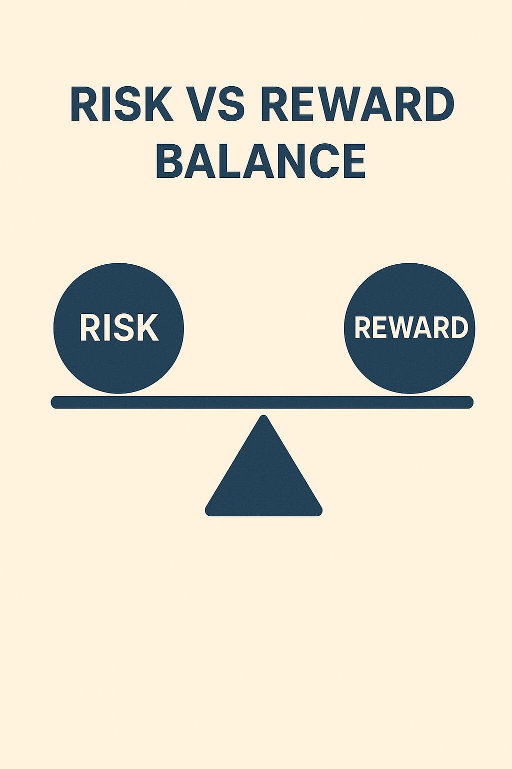 "Infographic balance scale illustration showing equilibrium between risk and reward in trading."