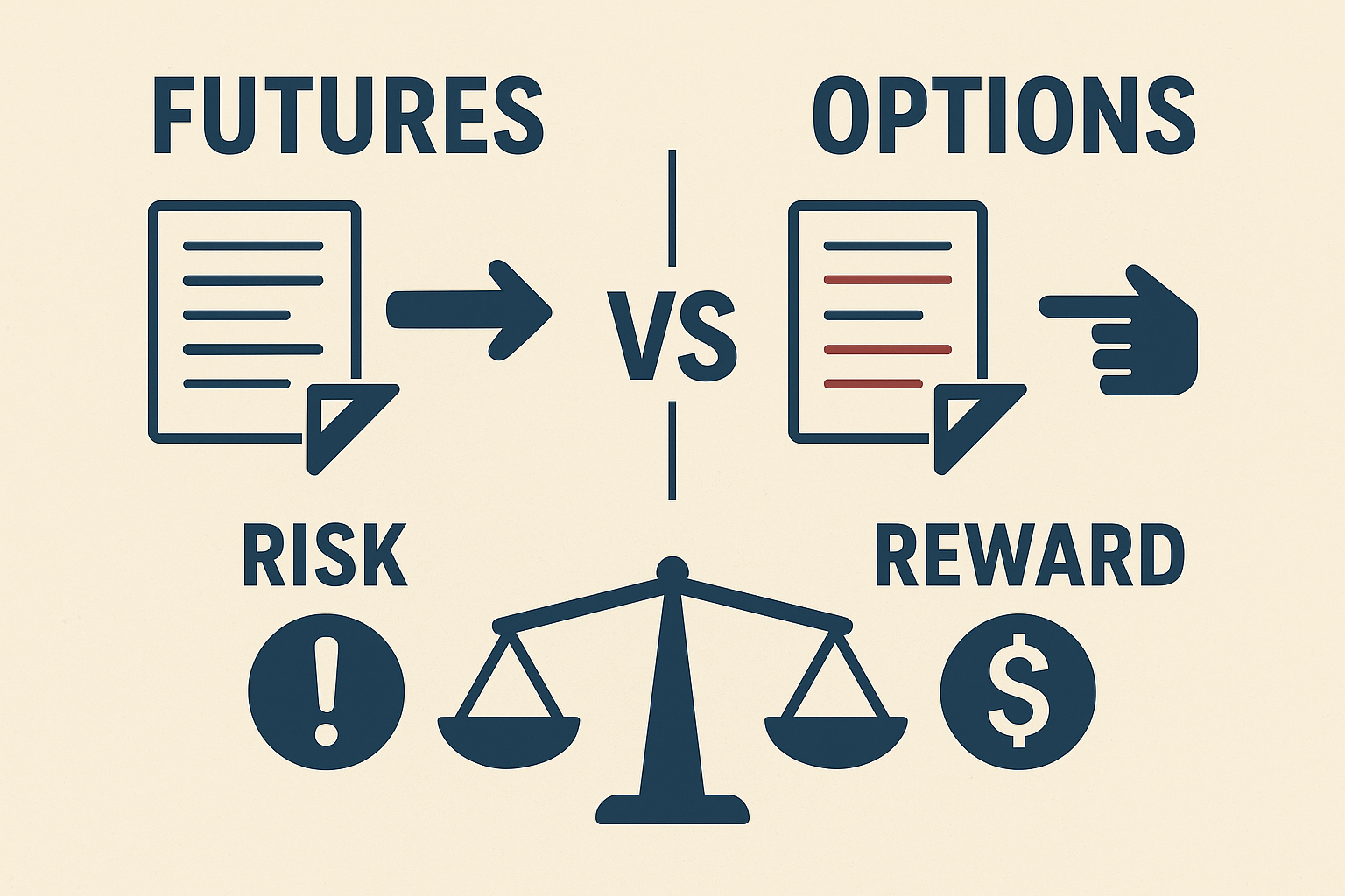 Futures vs Options trading infographic showing Nifty comparison chart