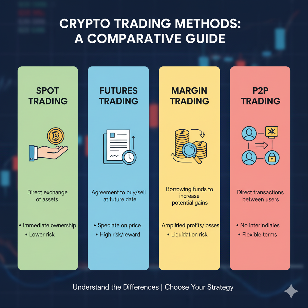 “Types of Crypto Trading – Spot, Futures, Margin & P2P”